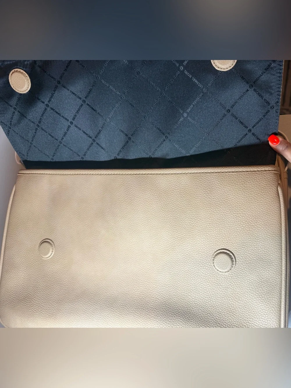 Michael Kors Cream Leather Messenger Bag with Embossed MK